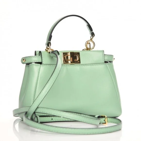 FENDI  Shiny Nappa Micro Peekaboo Iconic Satchel Verde Acqua - Picture 3 of 4